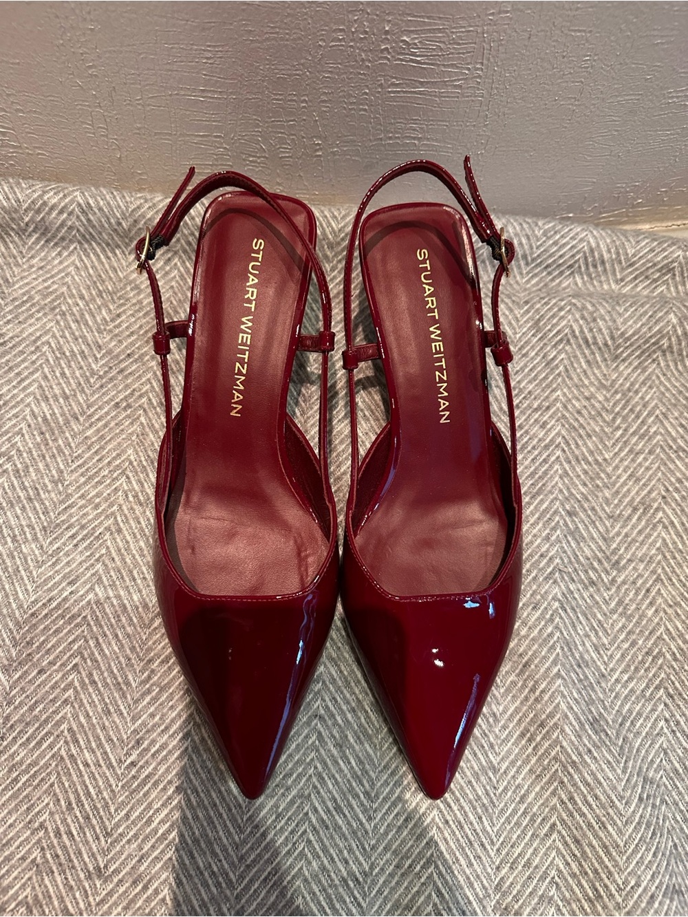 Stuart Weitzman Wine Red Patent Slingback Pumps
